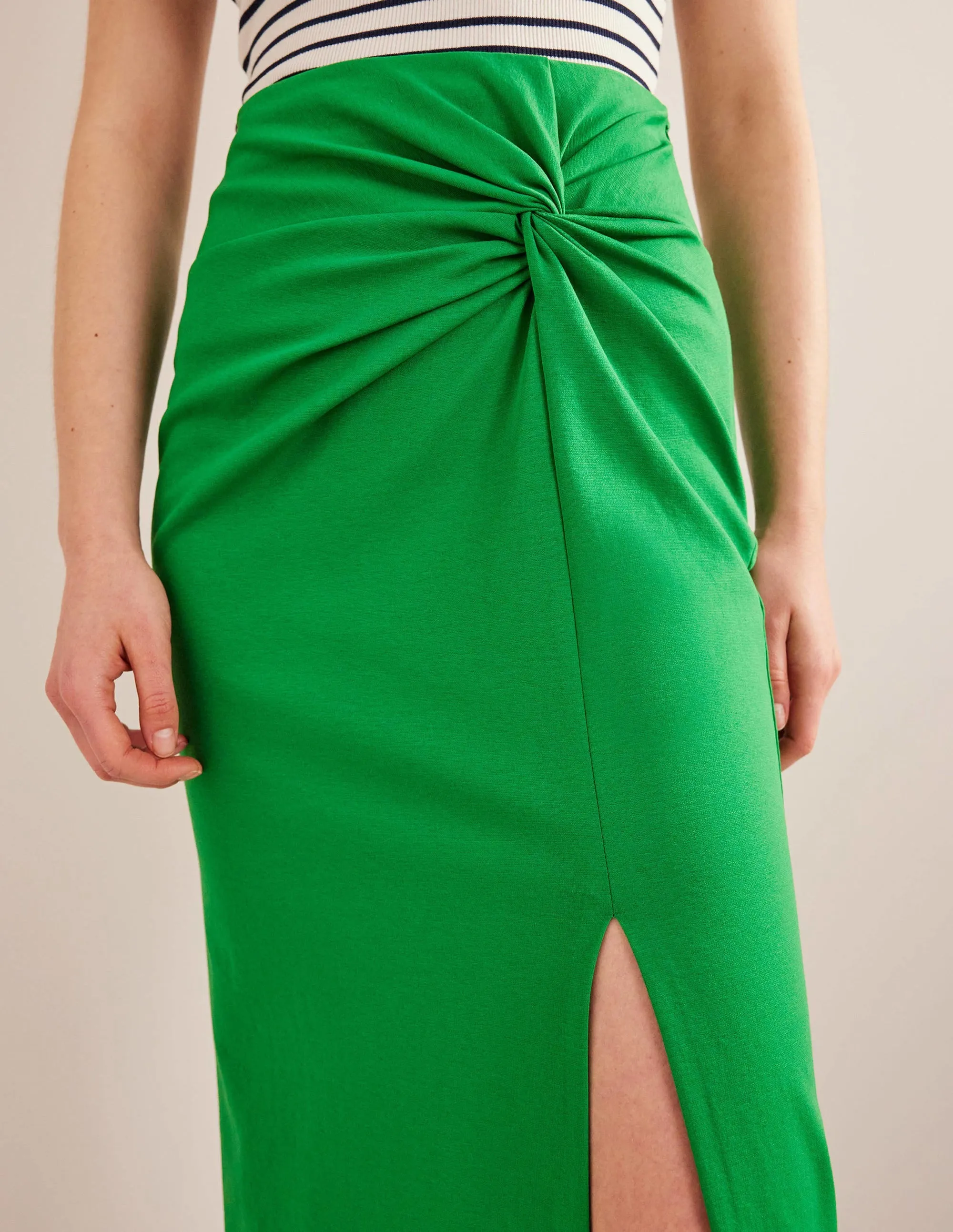 Knot Detail Jersey Midi Skirt-Rolling Hills