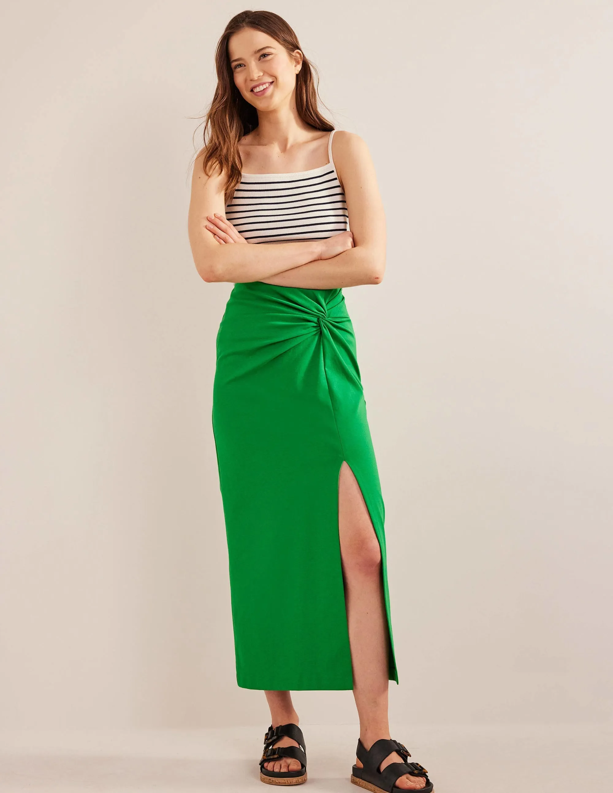 Knot Detail Jersey Midi Skirt-Rolling Hills