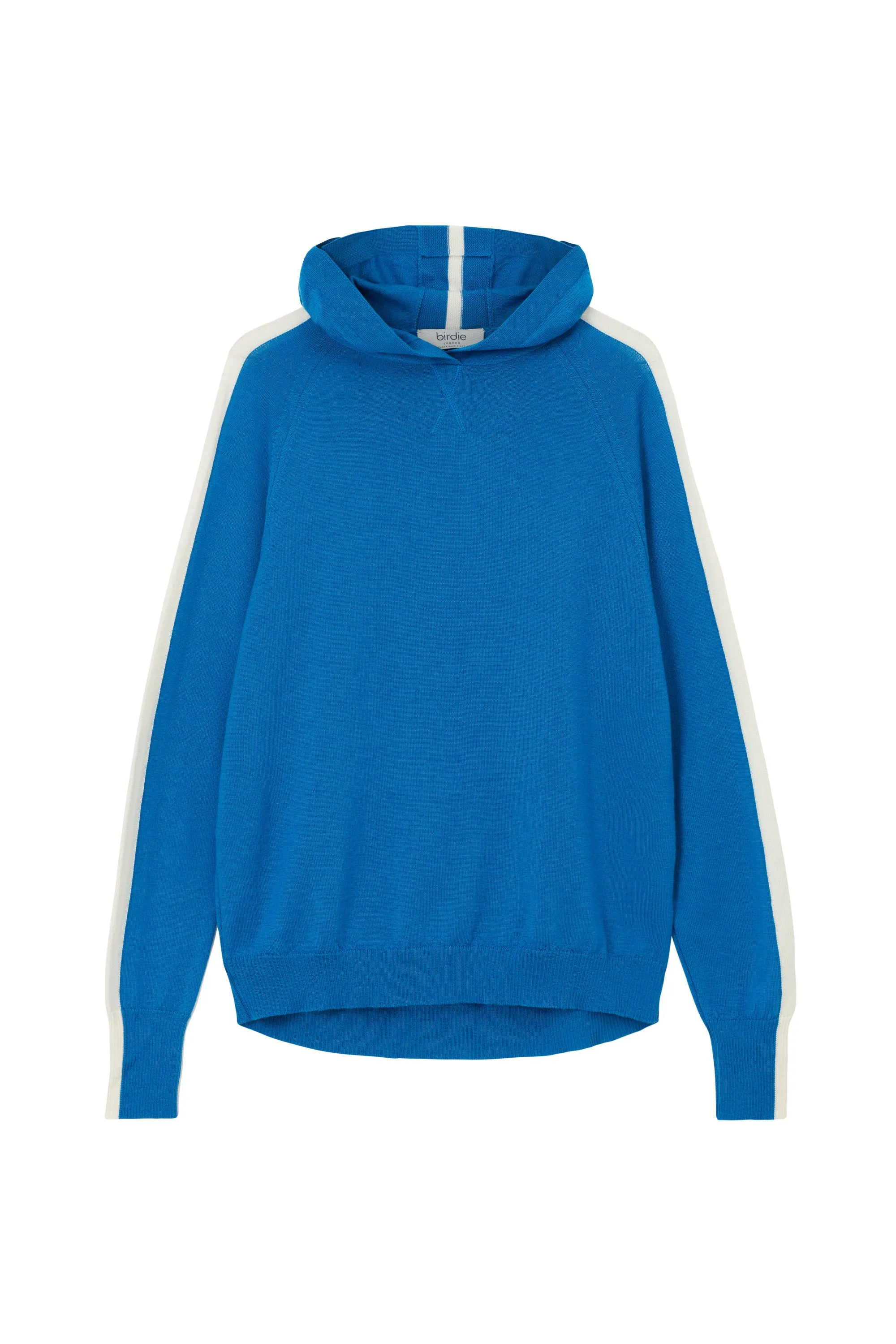 Ladies striped hoodie jumper in marine blue & soft white