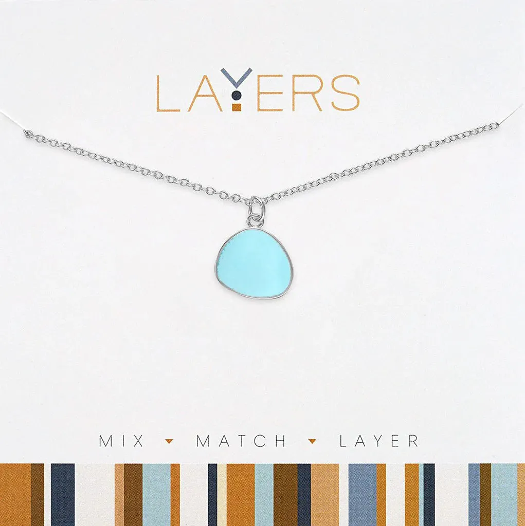 Layers Silver Aqua coin pendant necklace