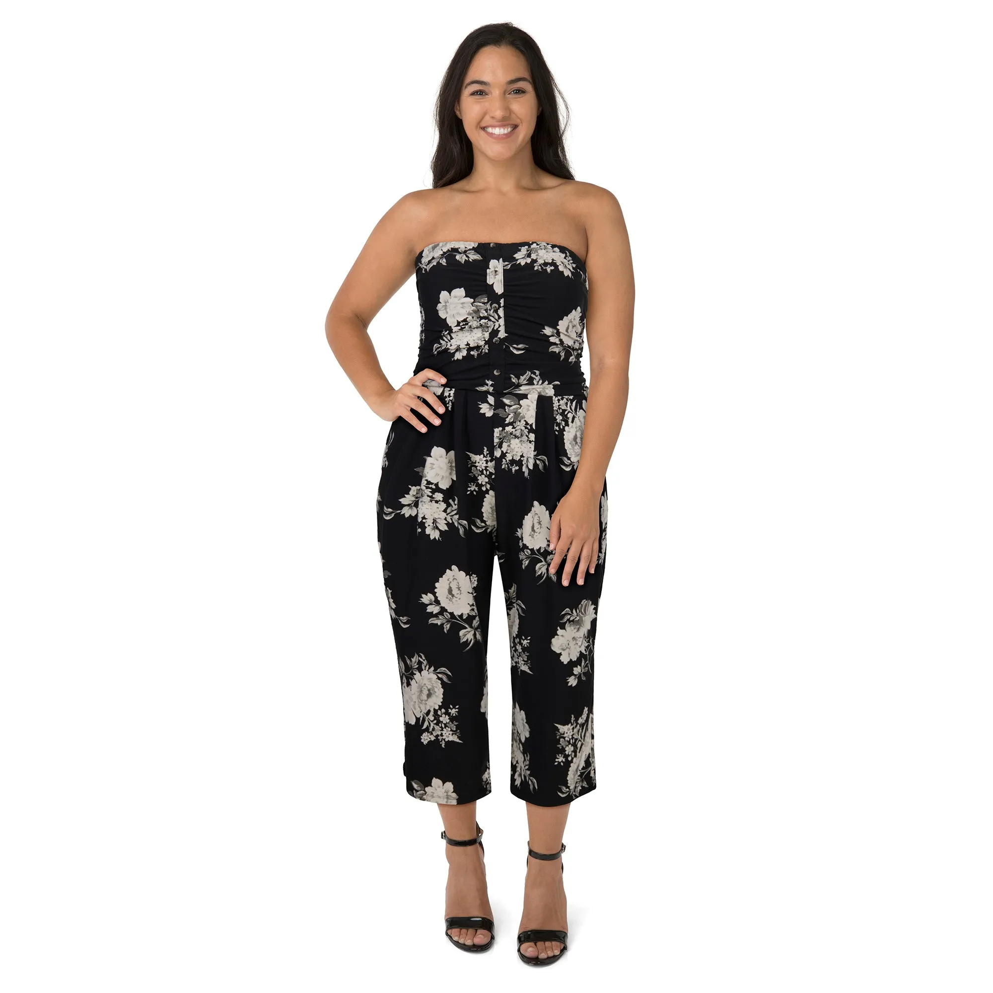 lily morgan Women's Plus Black and White Printed Knit Jumpsuit