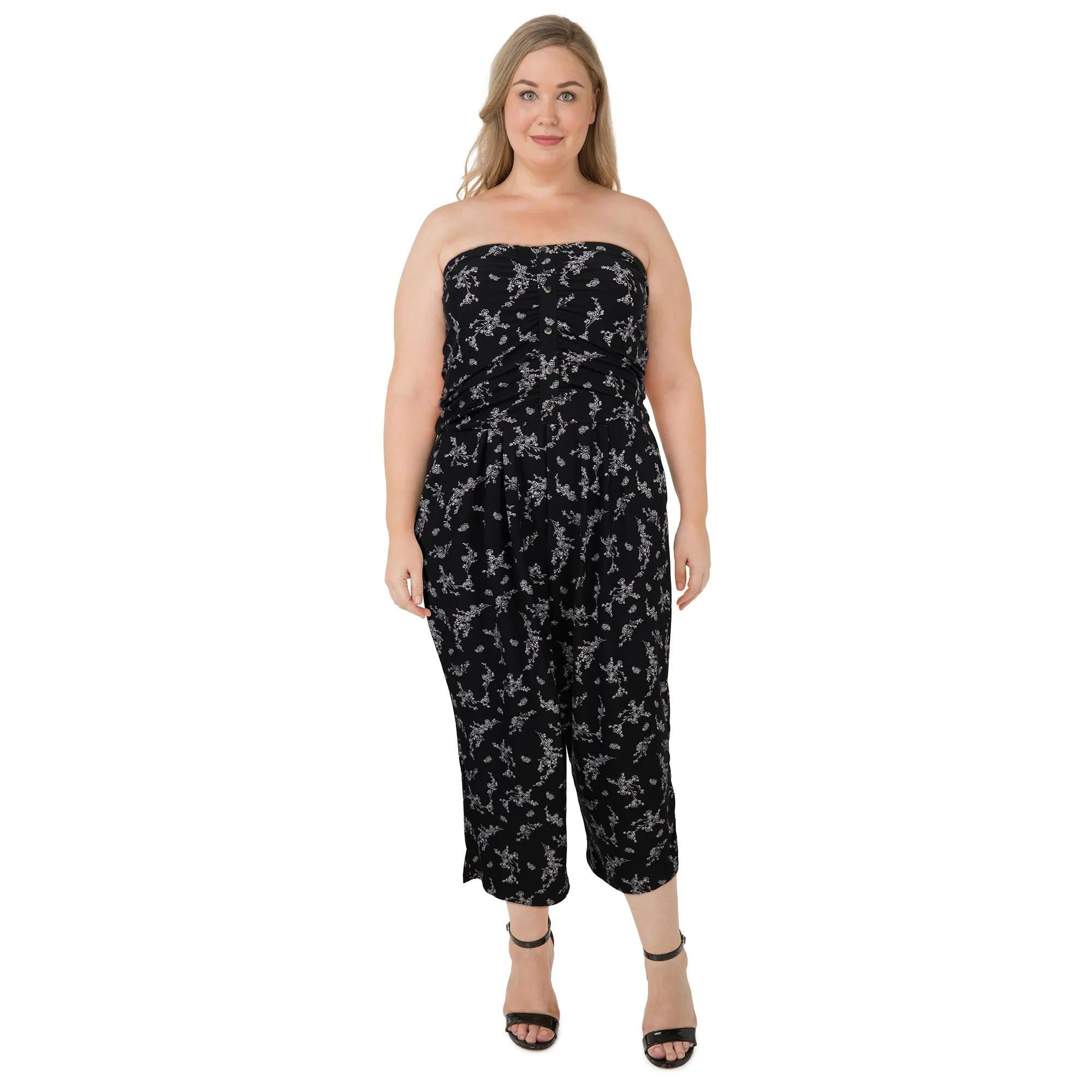 lily morgan Women's Plus Black and White Printed Knit Jumpsuit