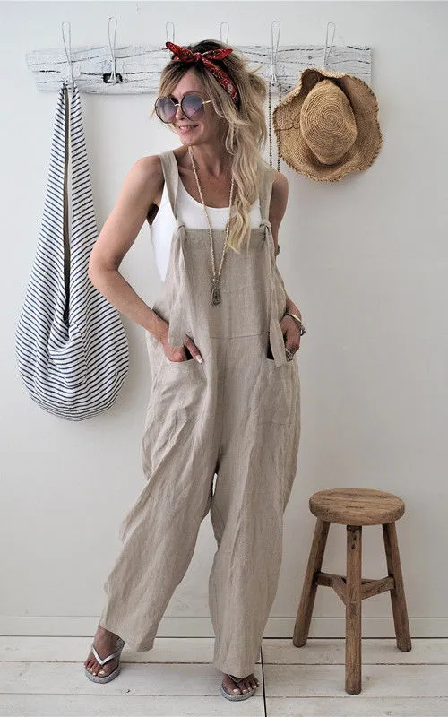 Linen Solid Pockets Jumpsuit