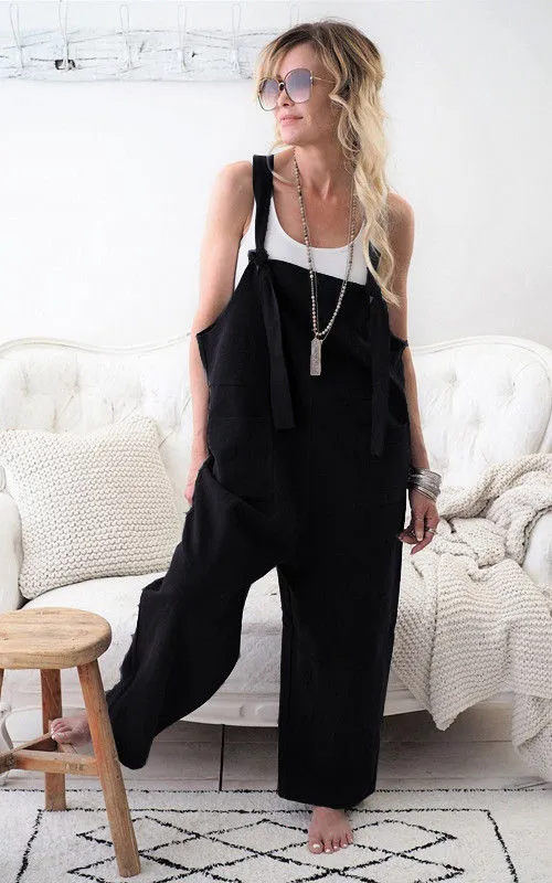 Linen Solid Pockets Jumpsuit