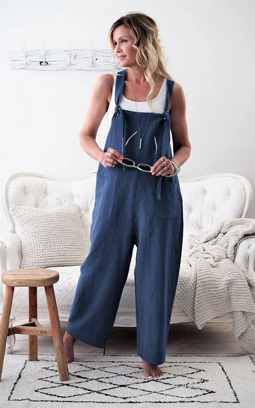 Linen Solid Pockets Jumpsuit