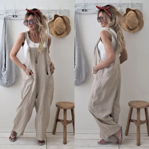 Linen Solid Pockets Jumpsuit