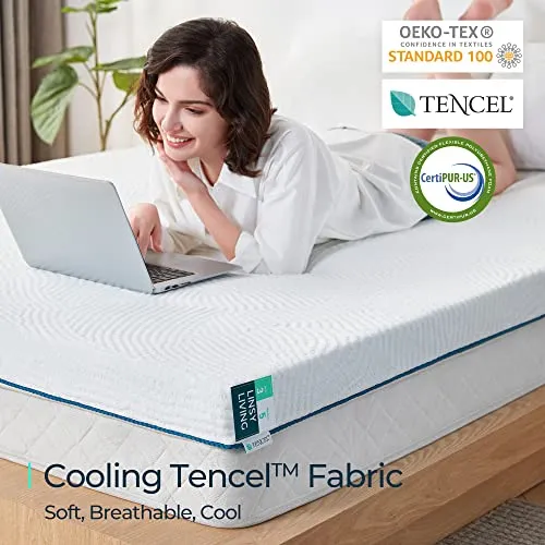 LINSY LIVING 2 Inches Memory Foam Mattress Topper King, Cooling Gel-Infused Swirl Memory Foam, Soft Bed Topper King Size with Tencel™ Cover, CertiPUR-US and Oeko-TEX Certified, King White