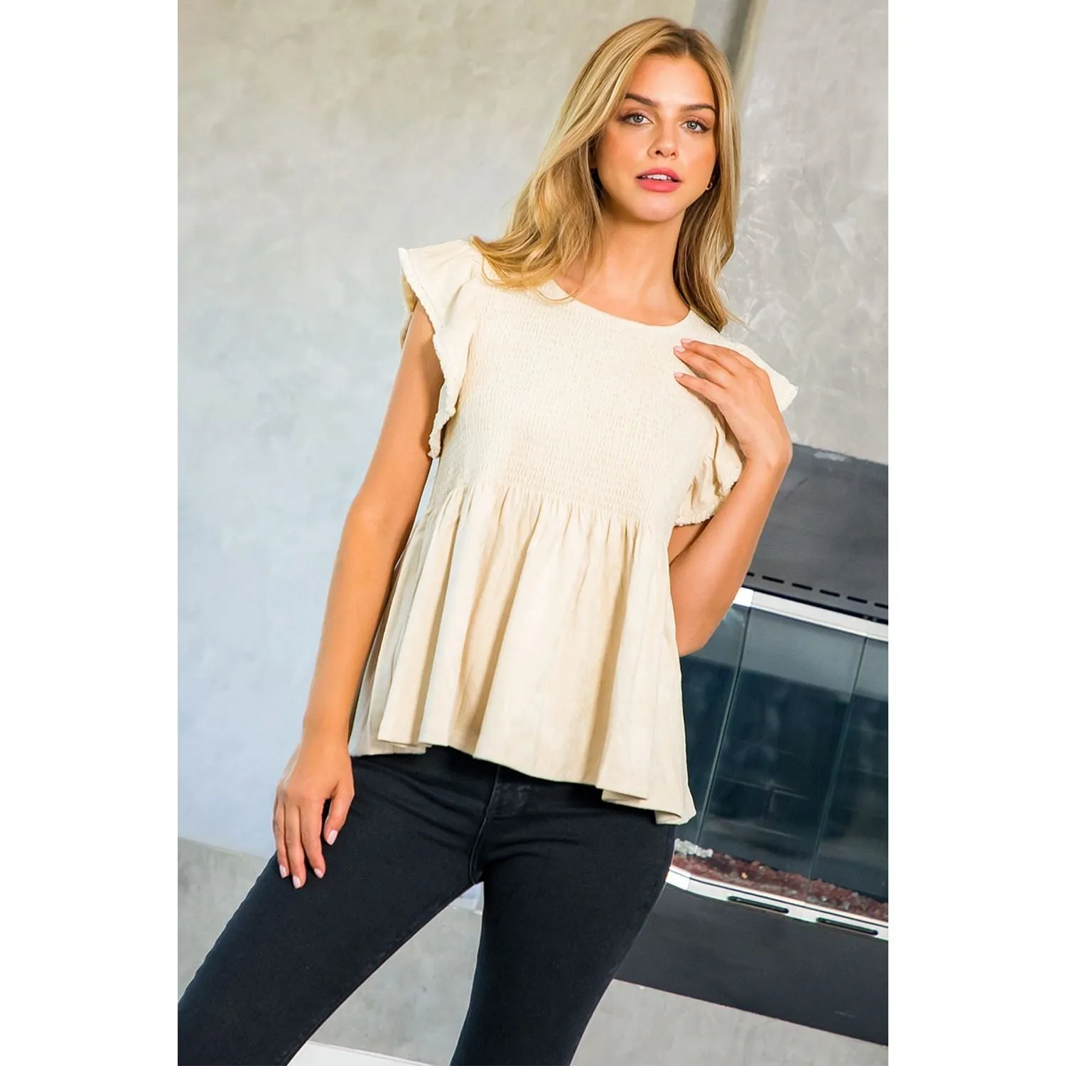 Liora Suede Flutter Sleeve THML Top