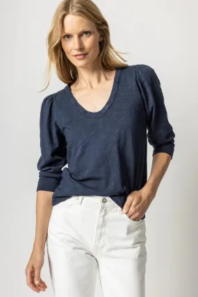 Lipa2142 Lilla P 3/4 Sleeve Button Tee - Navy