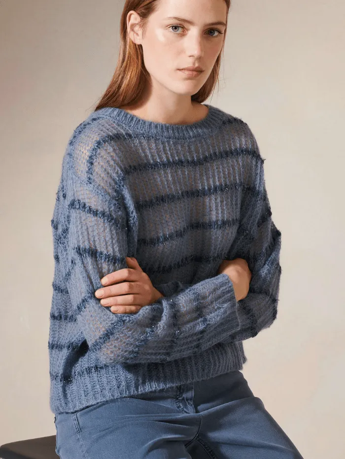 Luisa Cerano Blue Striped Mouline Jumper 158027 5887 0247