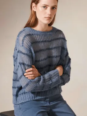 Luisa Cerano Blue Striped Mouline Jumper 158027 5887 0247