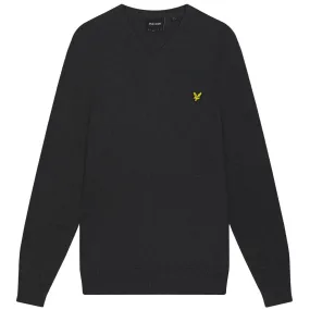 Lyle & Scott Cotton Merino Charcoal Marl V-Neck Jumper