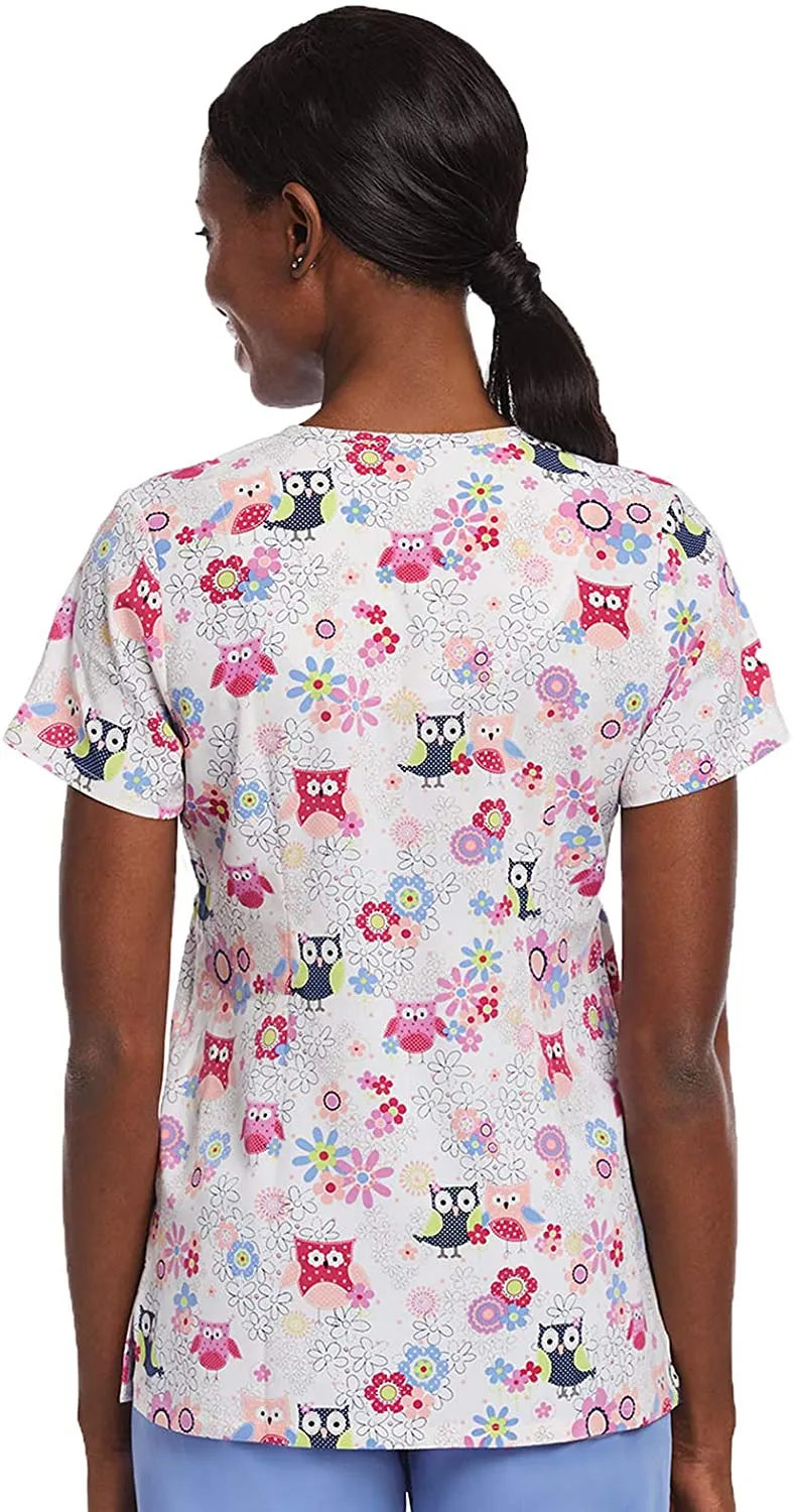 Maevn Women’s V-Neck Print Scrub Top 1747 WAH <br> Sizes XS to L