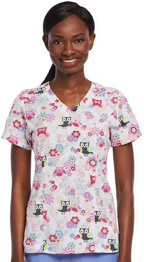 Maevn Women’s V-Neck Print Scrub Top 1747 WAH <br> Sizes XS to L