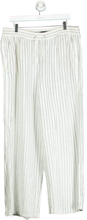 M&S Collection Cream Pinstripe Linen Blend Trousers UK 18