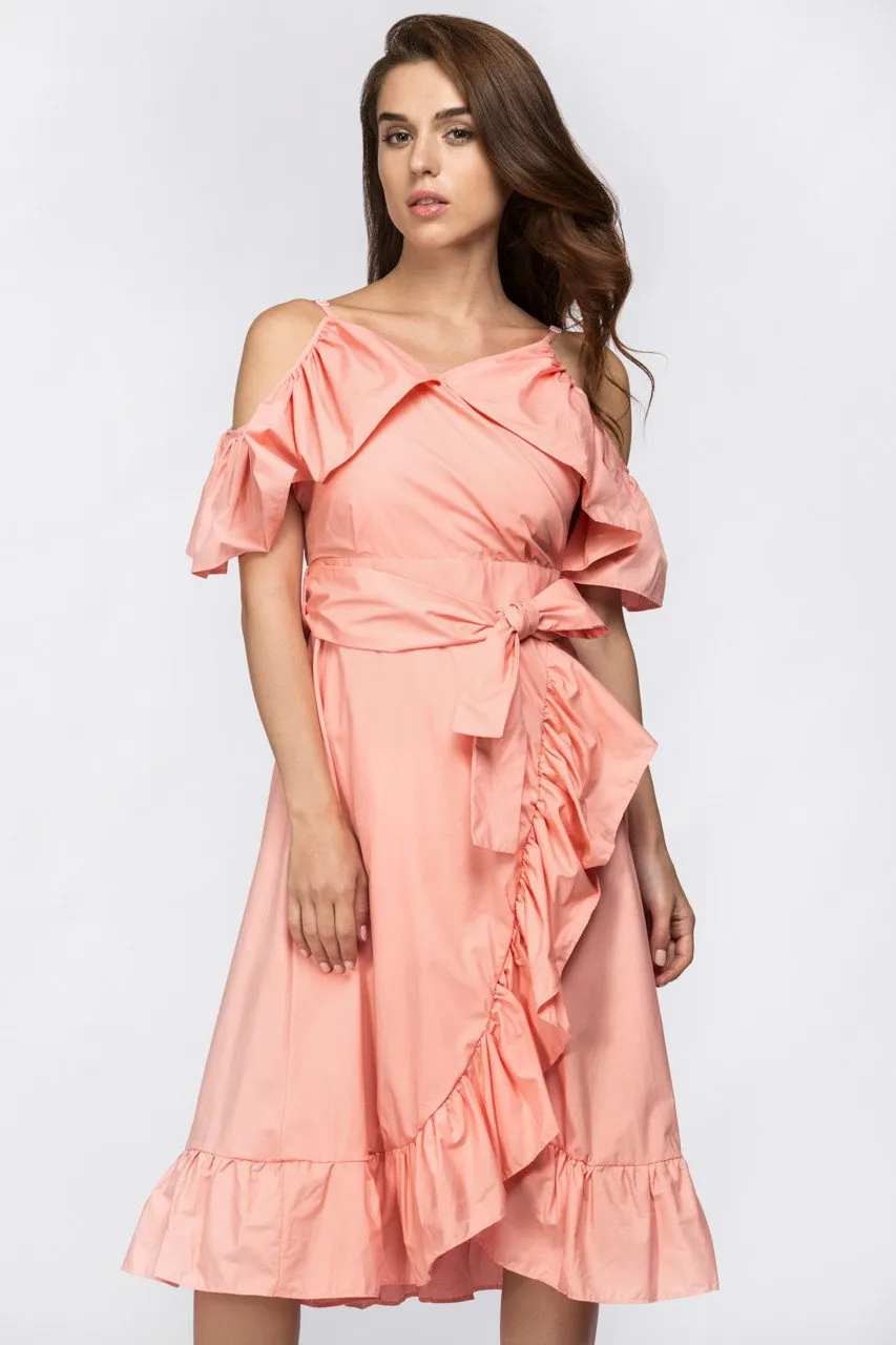 Maram Zbaeda - Peach Summer Ruffle Midi Dress