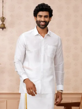 Men Pure Silk White Shirt Full Sleeves Silk Mark