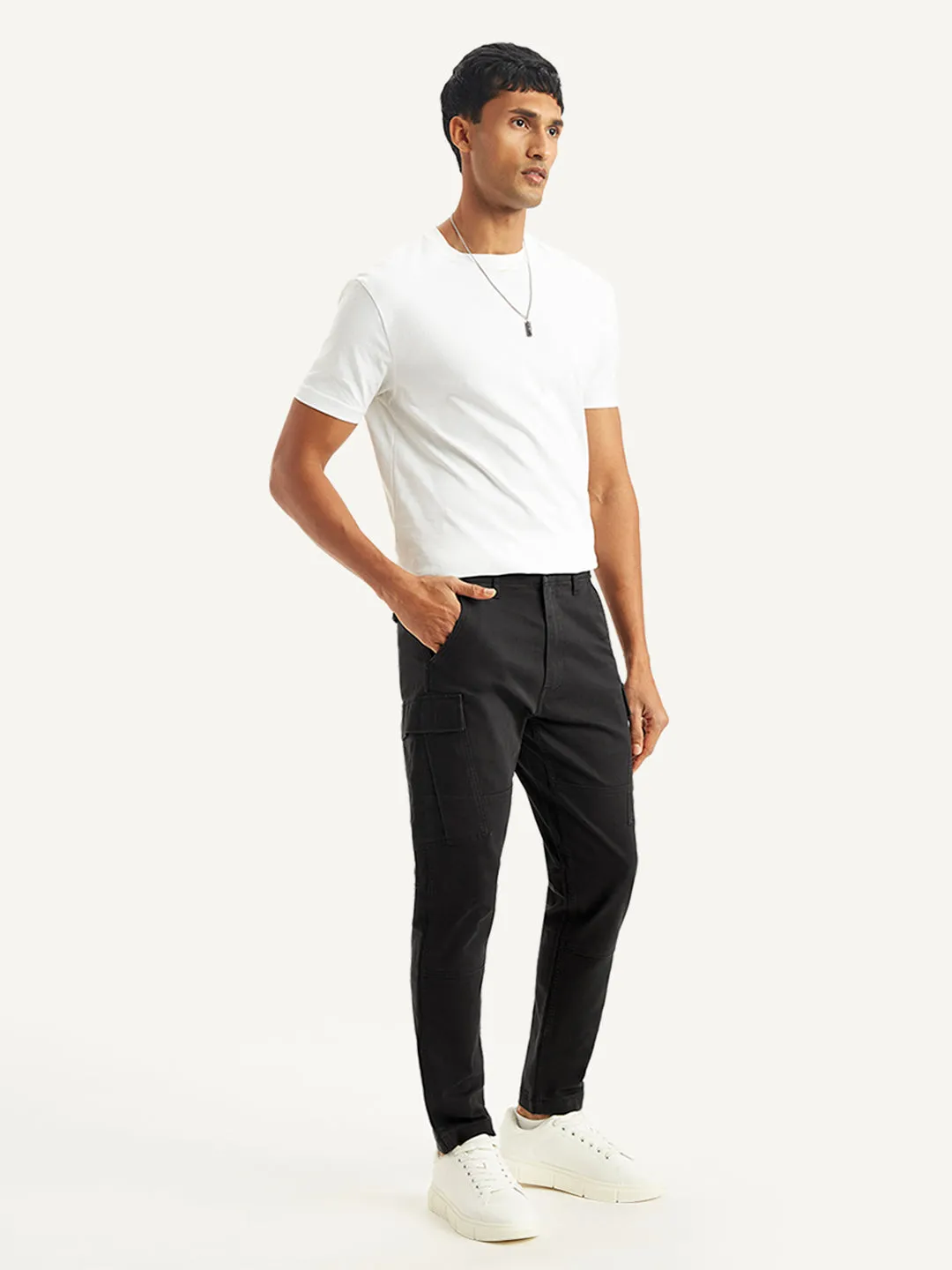 Men's Black Tapered Cargo Trousers