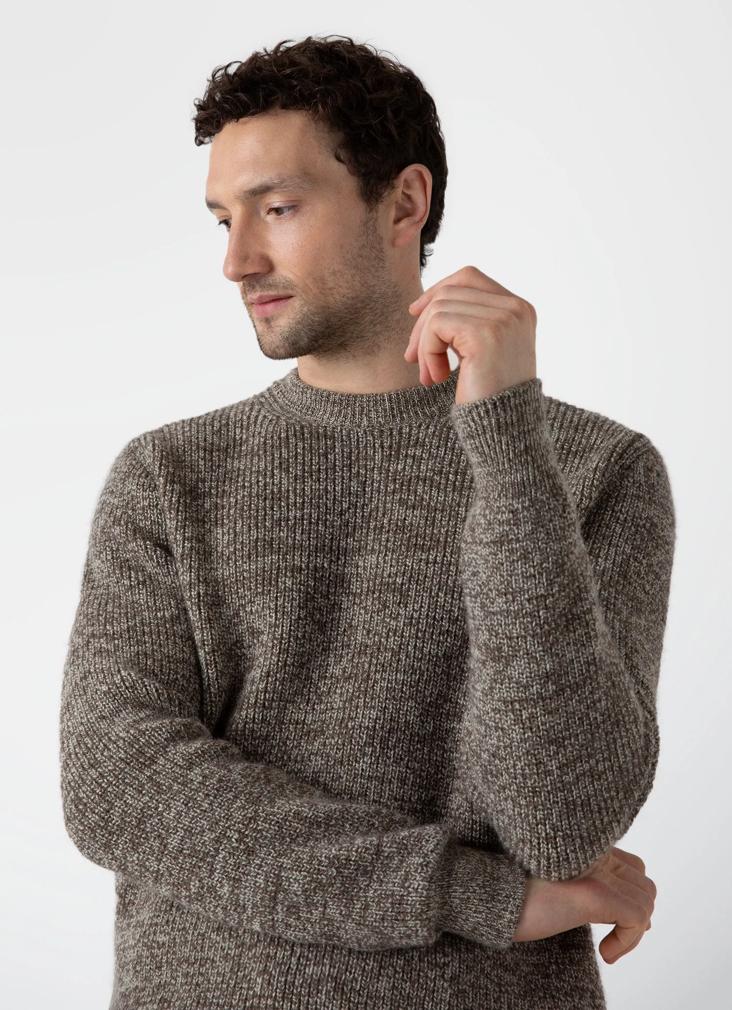 Men's Luxury British Wool Jumper in Natural Ecru/Brown Twist