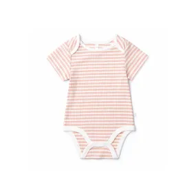 MORI Ribbed Short Sleeve Bodysuit - Pink Stripe