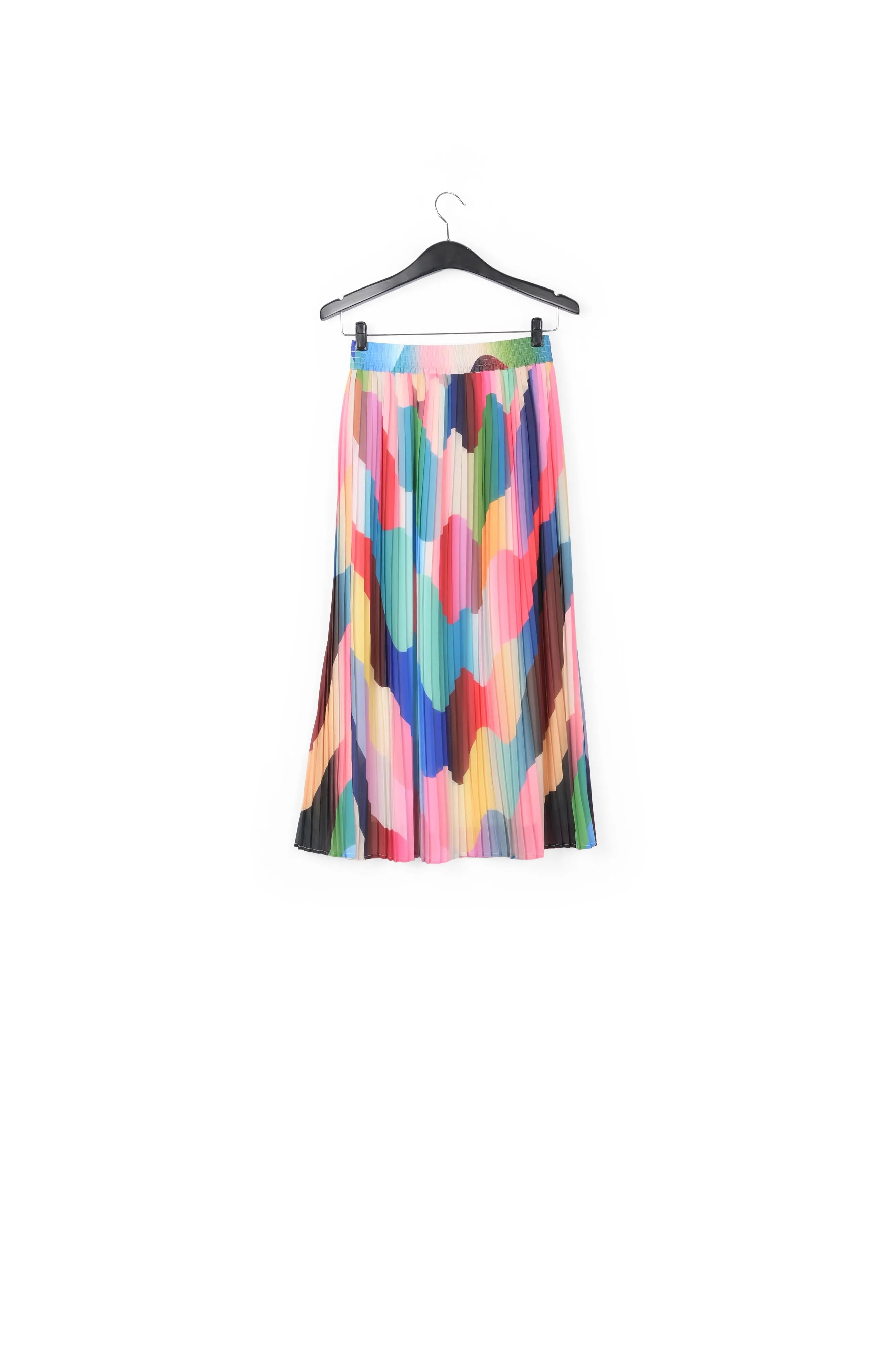 Multicolor graphic print plissé midi skirt