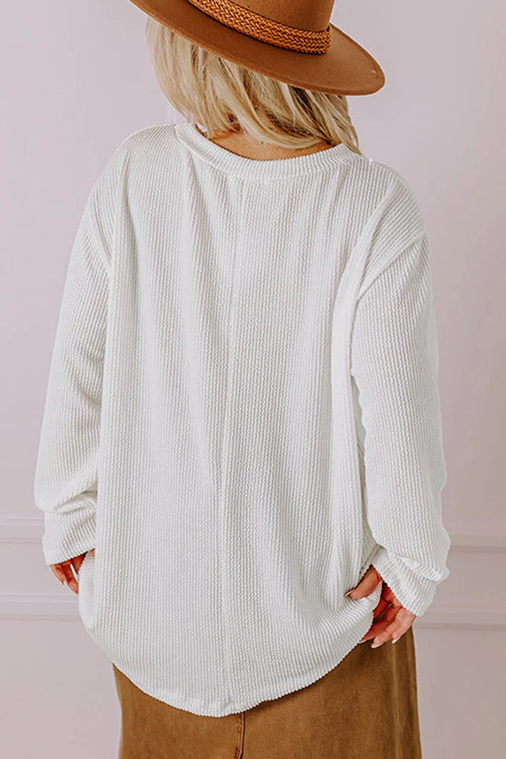 Myosotis Plus Size Ribbed Textured Pocketed Long Sleeve Top