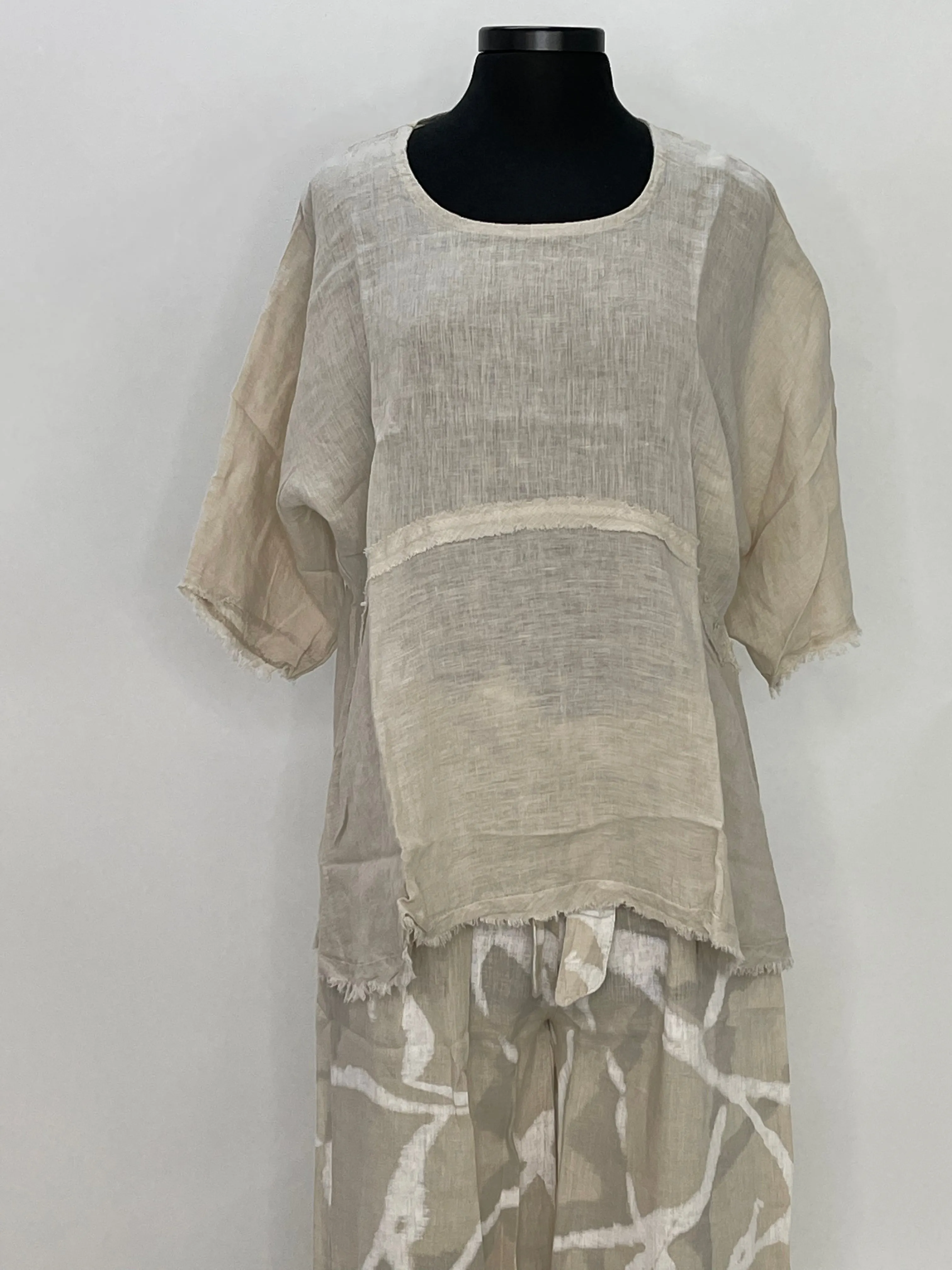 Natural Short Sleeve Linen Top