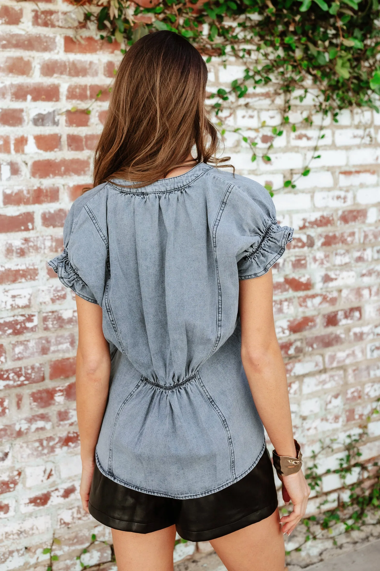 NEW!! Cassidy Ruffle Washed Denim Top