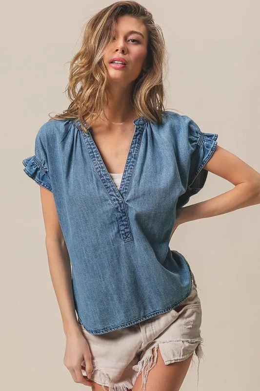 NEW!! Cassidy Ruffle Washed Denim Top