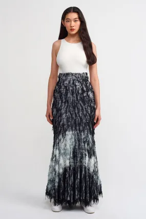 Nu Tie Dye Tasseled Maxi Skirt Black/Offwhite