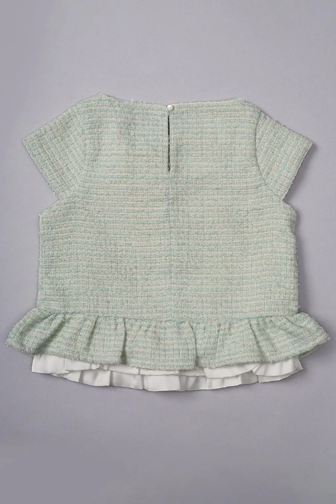 One Friday Kids Girls Green Knitted Round Neck Peplum Top