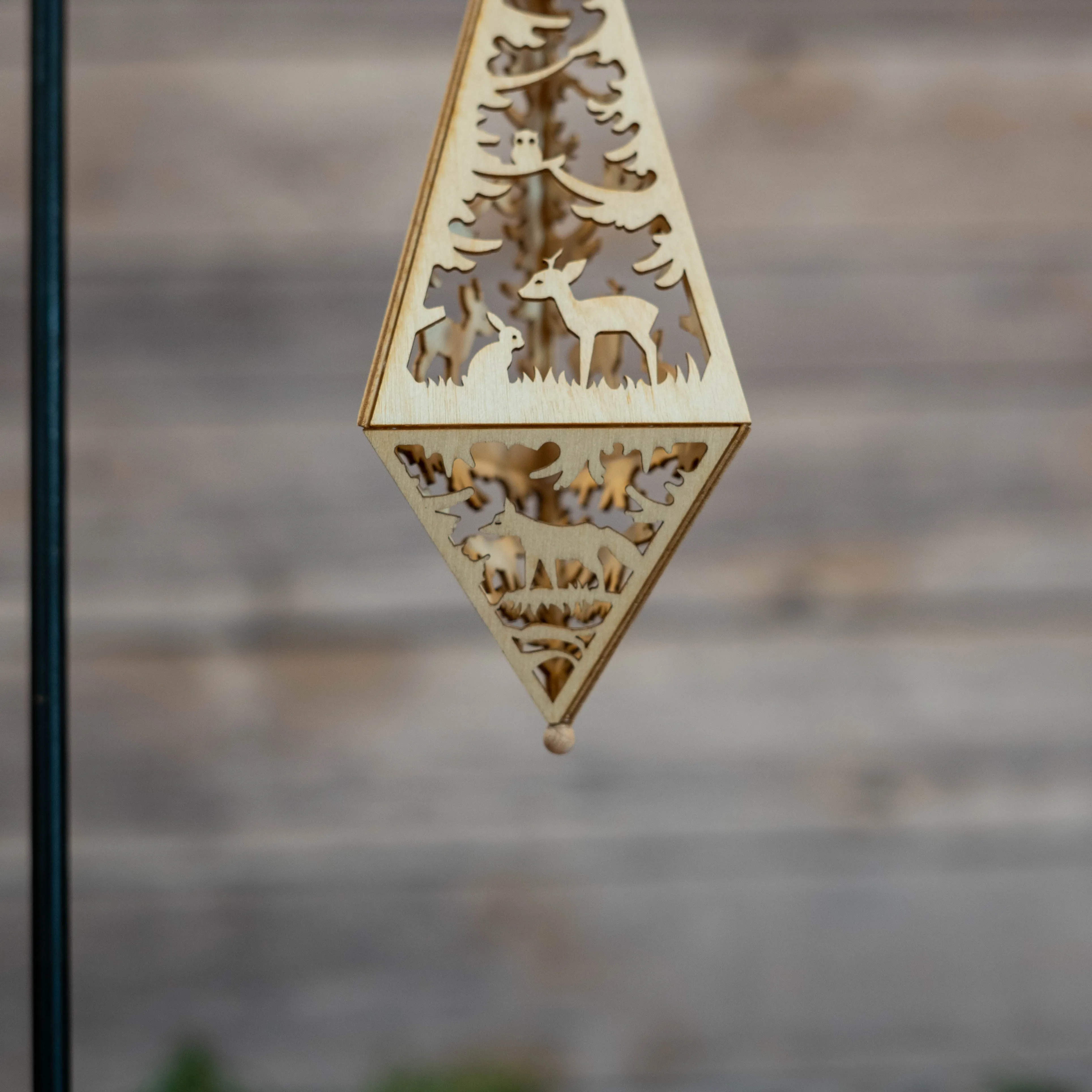 Ornament- 3D Pyramid Large with Deer and Bunny