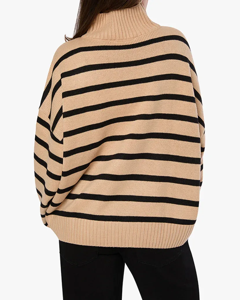 Oversized Funnel Neck Sweater Taupe/Black Stripe