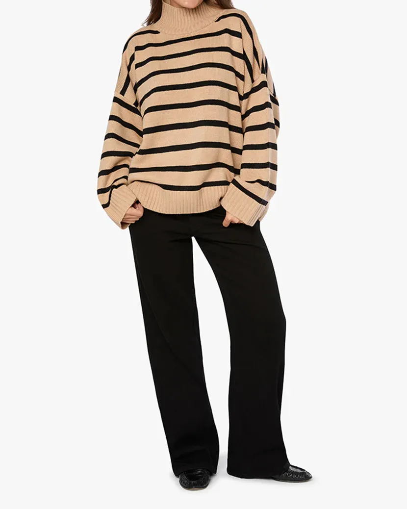 Oversized Funnel Neck Sweater Taupe/Black Stripe