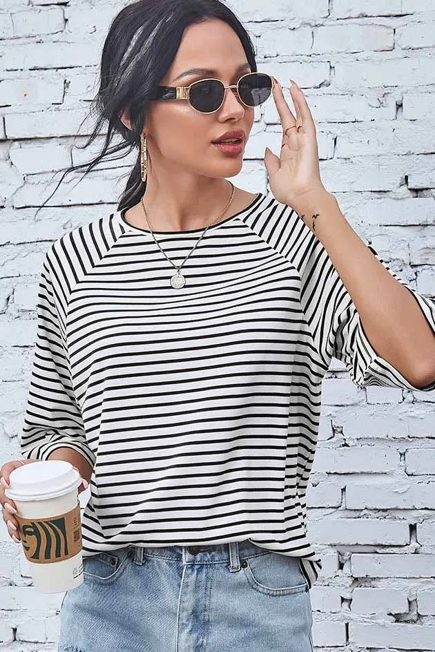 Oversized Striped Short Sleeve Top