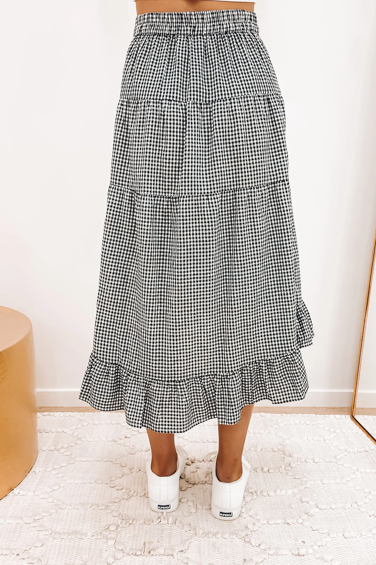 Palm Springs Midi Skirt Black Gingham