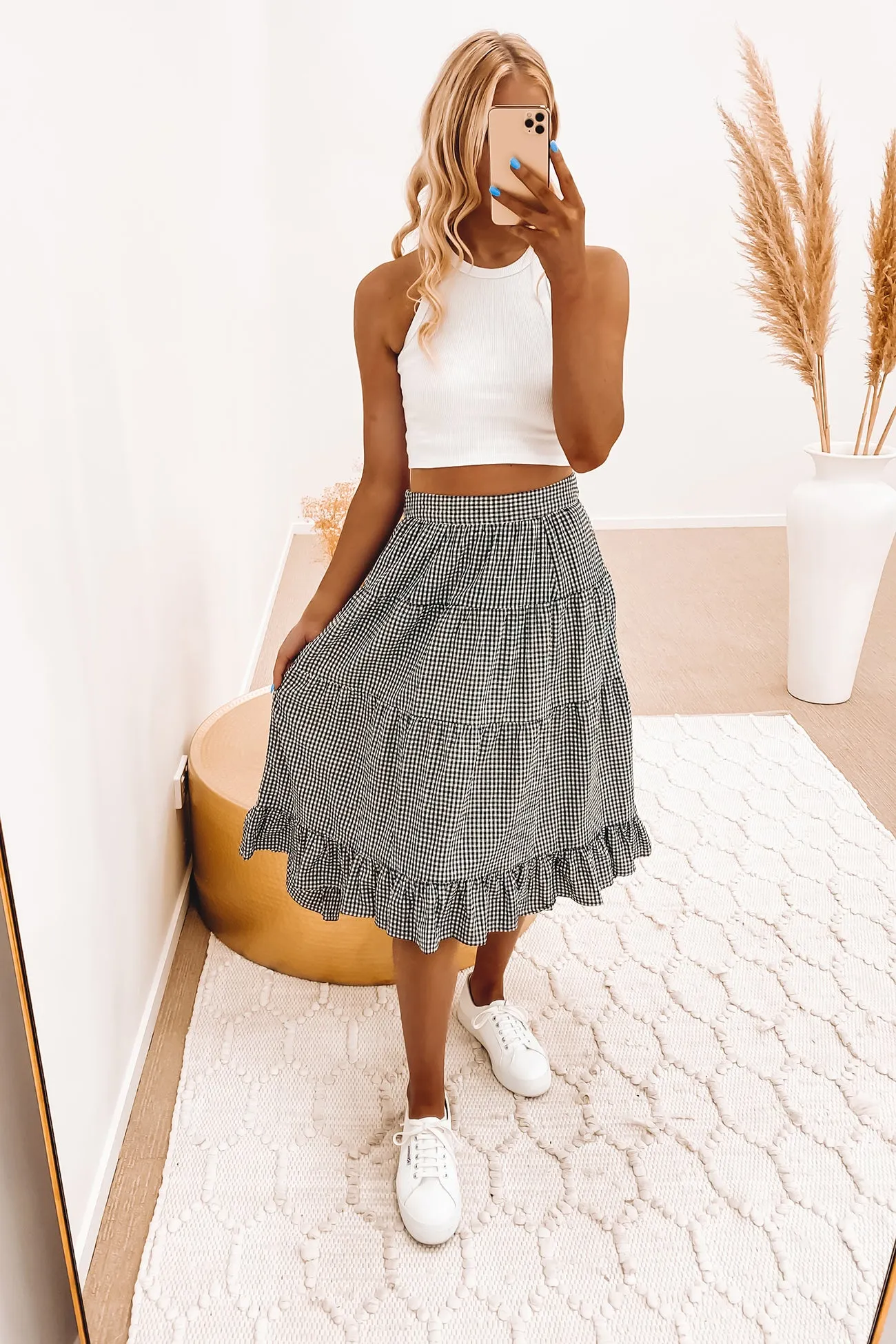 Palm Springs Midi Skirt Black Gingham