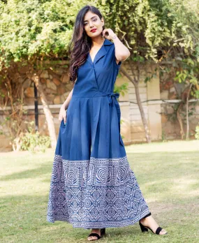 Perfect Fit Indigo Blue Hand Block Printed Cotton Jumpsuit