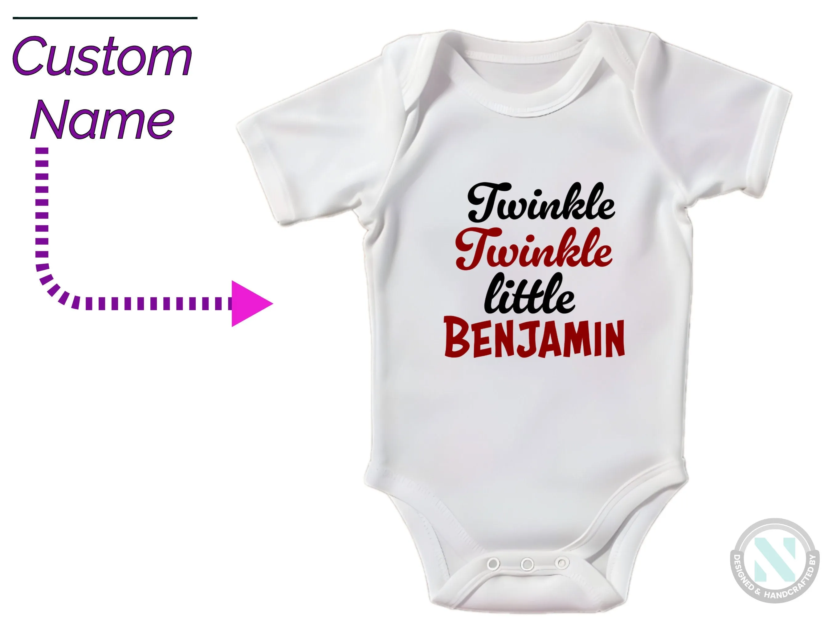 Personalize Name Short Sleeve Baby Bodysuit for Baby Bodysuit with "Twincle Twincle Little"