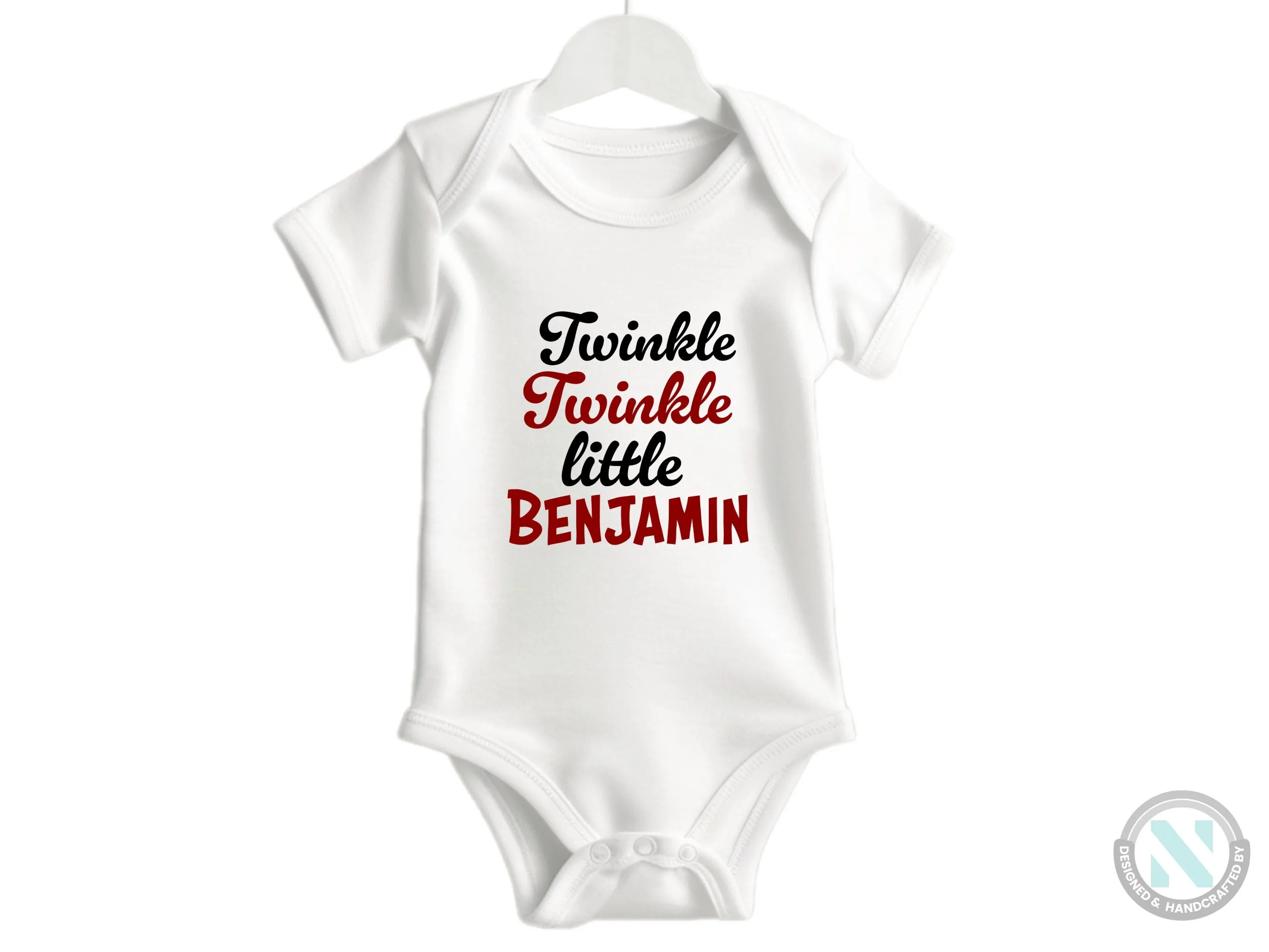 Personalize Name Short Sleeve Baby Bodysuit for Baby Bodysuit with "Twincle Twincle Little"