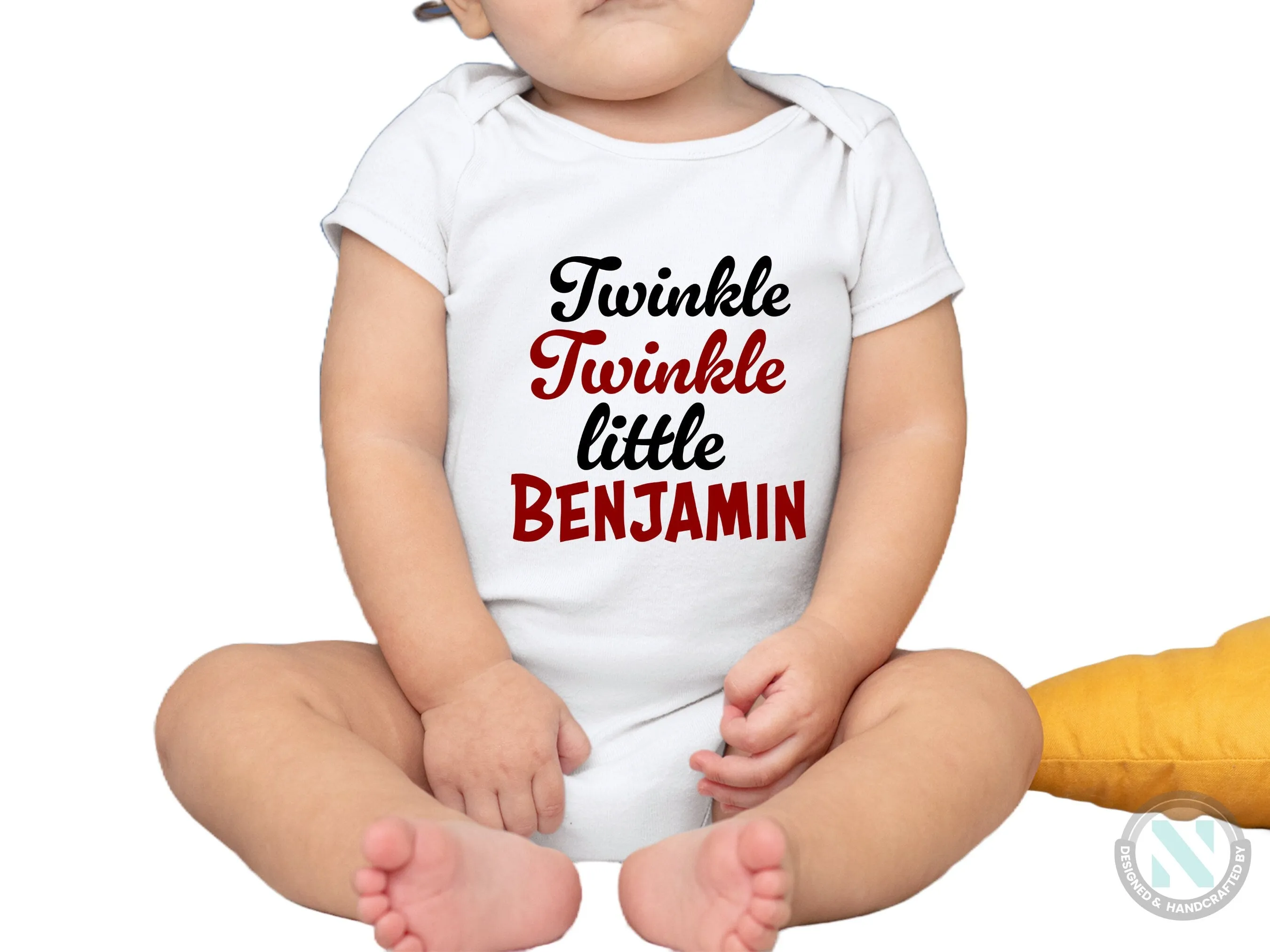 Personalize Name Short Sleeve Baby Bodysuit for Baby Bodysuit with "Twincle Twincle Little"