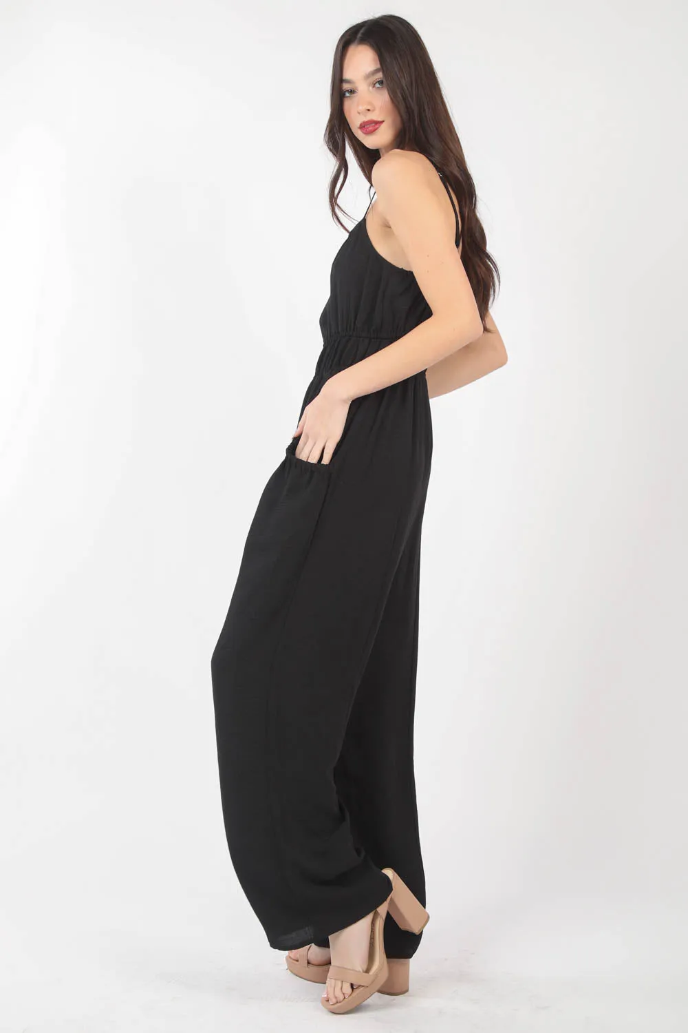 Pintuck Detail Black Jumpsuit