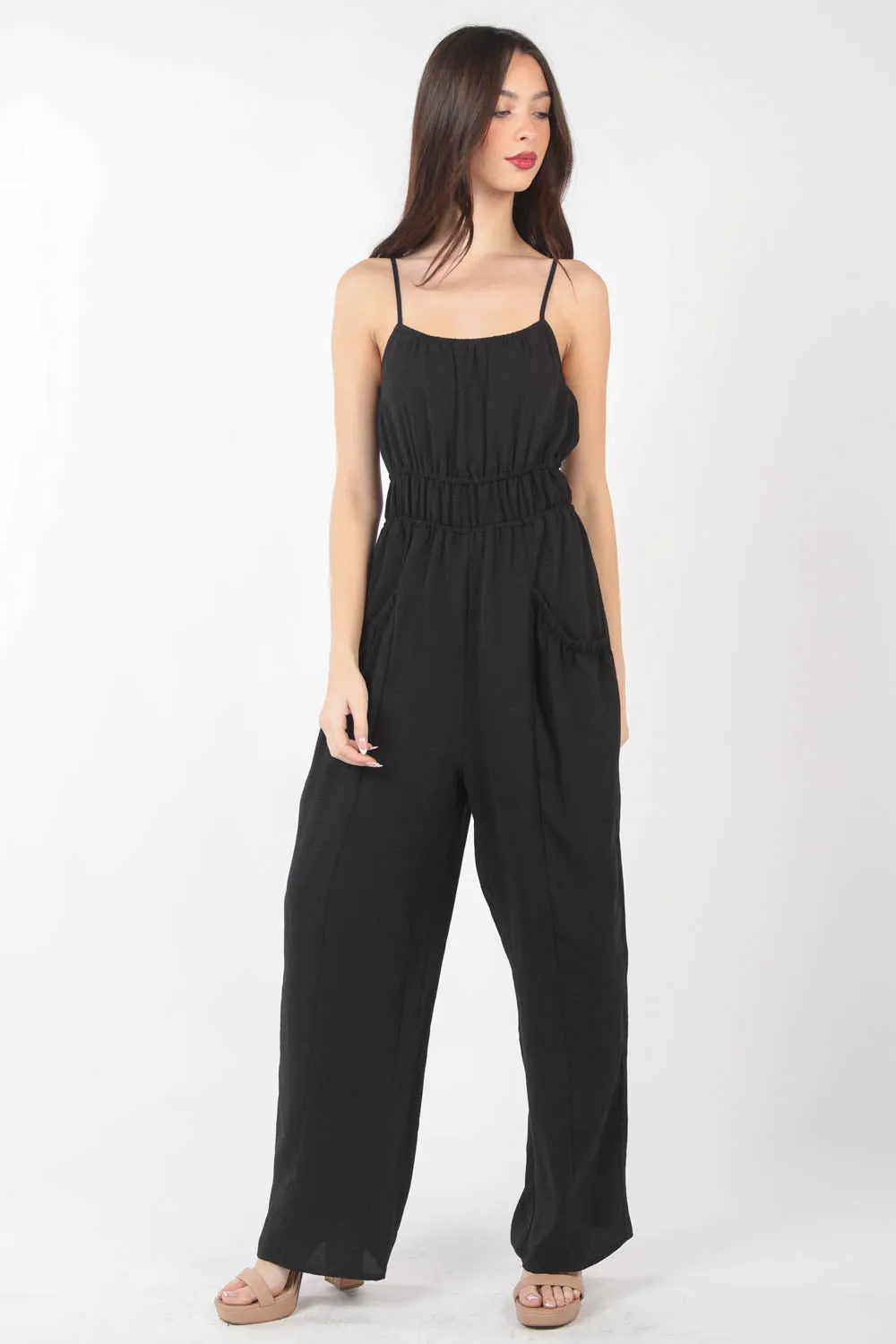 Pintuck Detail Black Jumpsuit