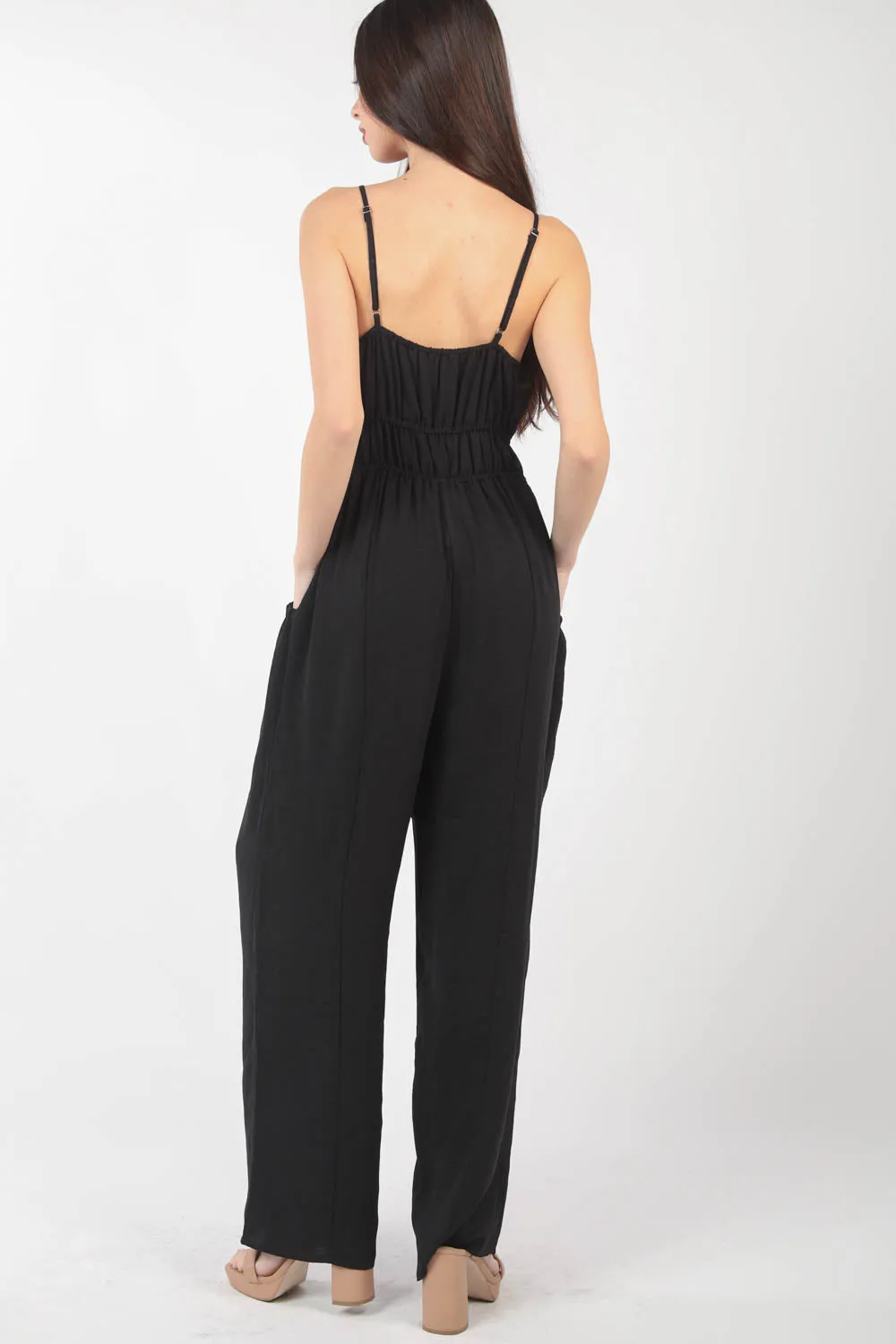 Pintuck Detail Black Jumpsuit