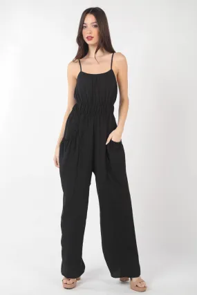 Pintuck Detail Black Jumpsuit