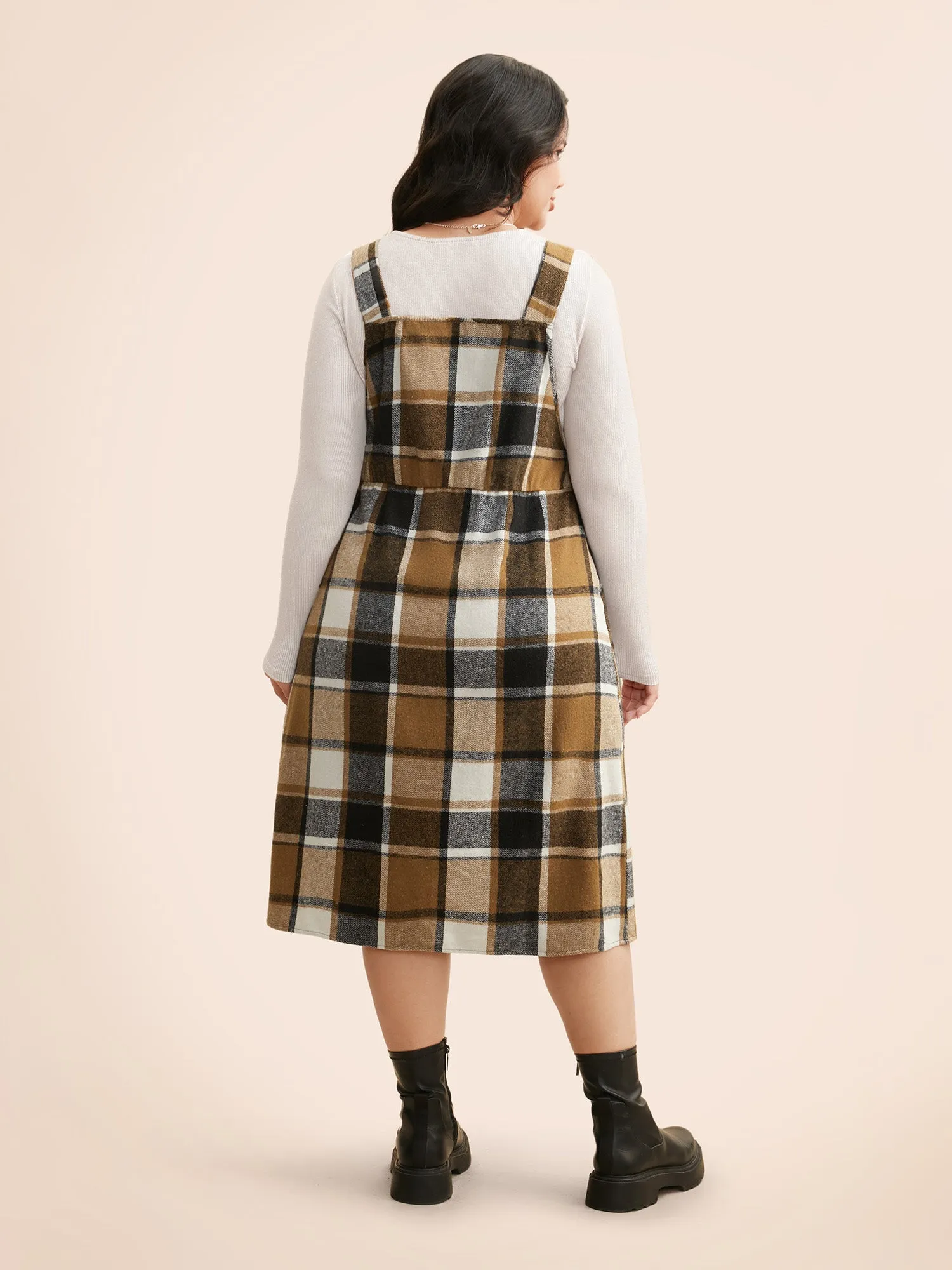 Plaid Patch Pocket Overall Dress