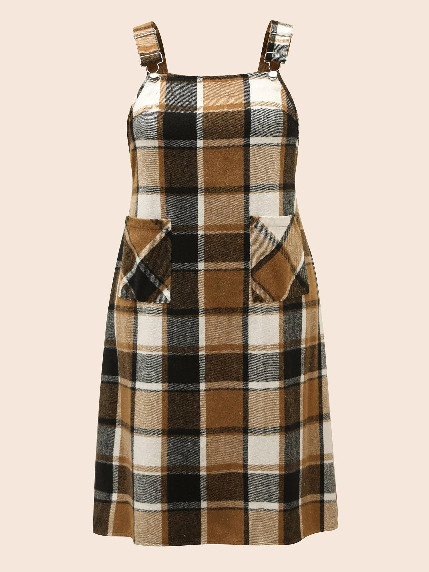 Plaid Patch Pocket Overall Dress