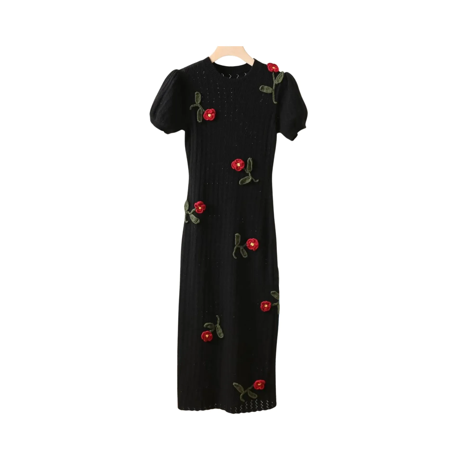 Pre Order:  Black Floral Knitted Midi Dress