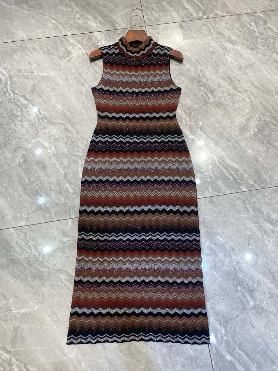 Pre Order:  Zigzag Striped Knitted Maxi Dress