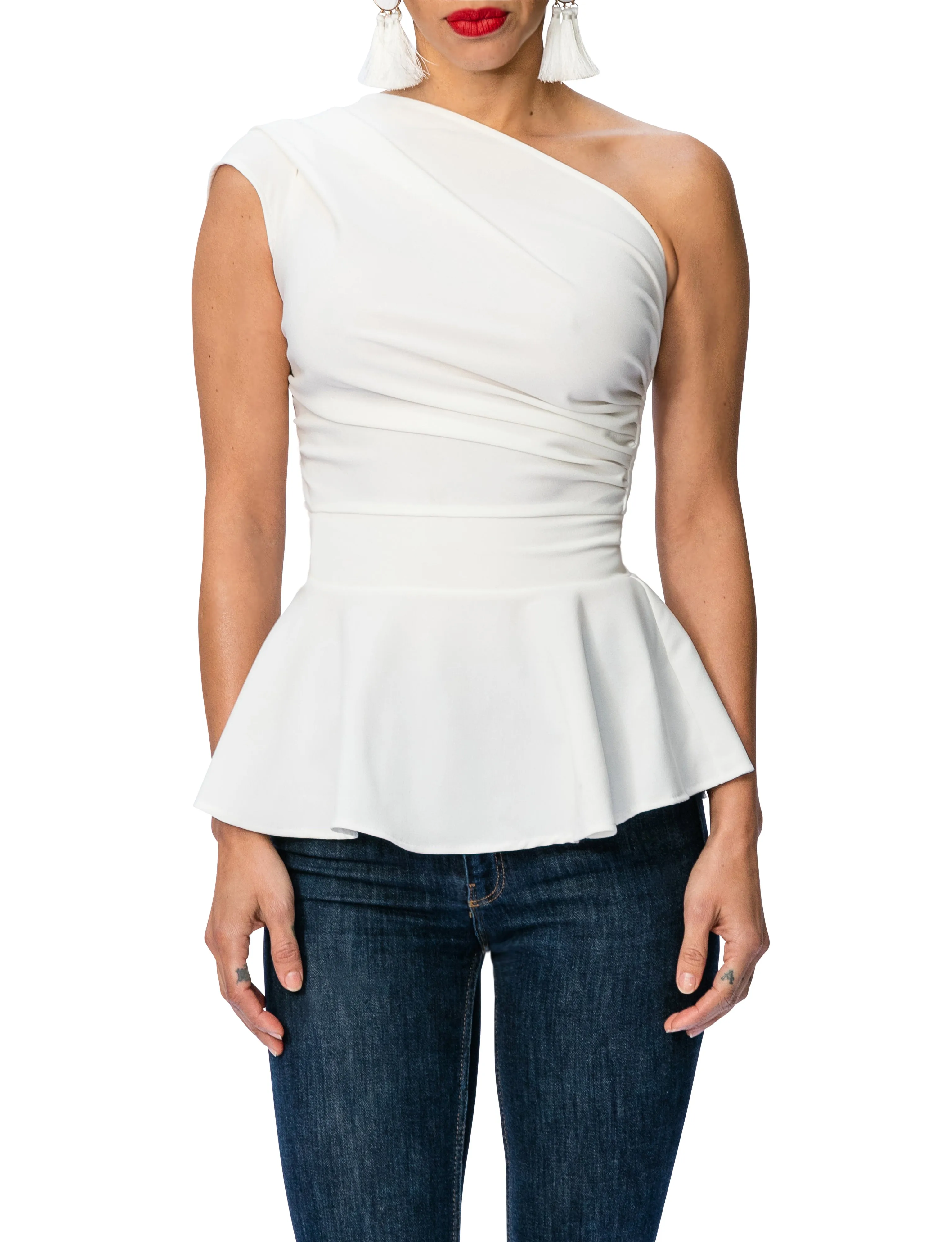 "Lena" One Shoulder Peplum Top